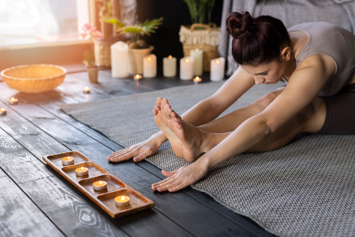 Ambiance spa bougies huiles essentielles cabinet réflexologie